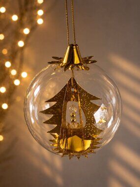 Resl Lenz Germany Glass Globe Ornament Gold Foil Christmas Tree Spinner 4 1/2"